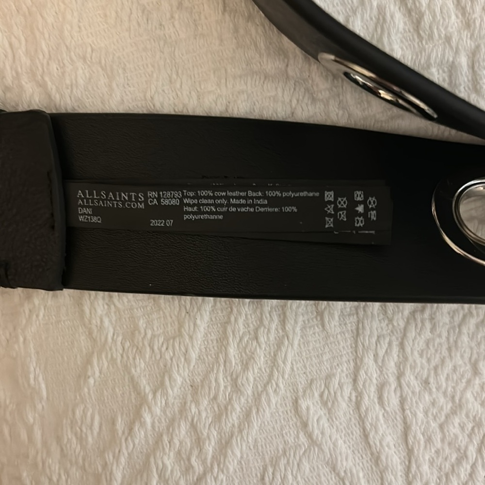 All Saints Dani Leather Belt, Womens, black, large silver rivets, size L/XL. New - Picture 6 of 7